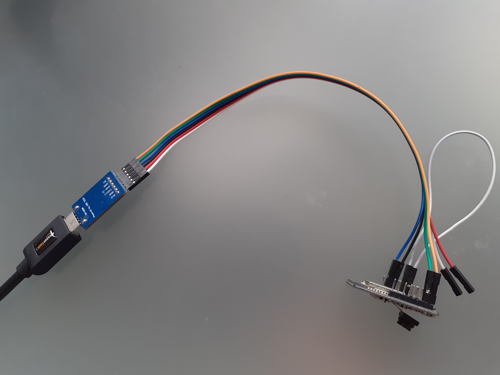 USB/TTL adapter (or "FTDI programmer") connected to ESP32 Cam